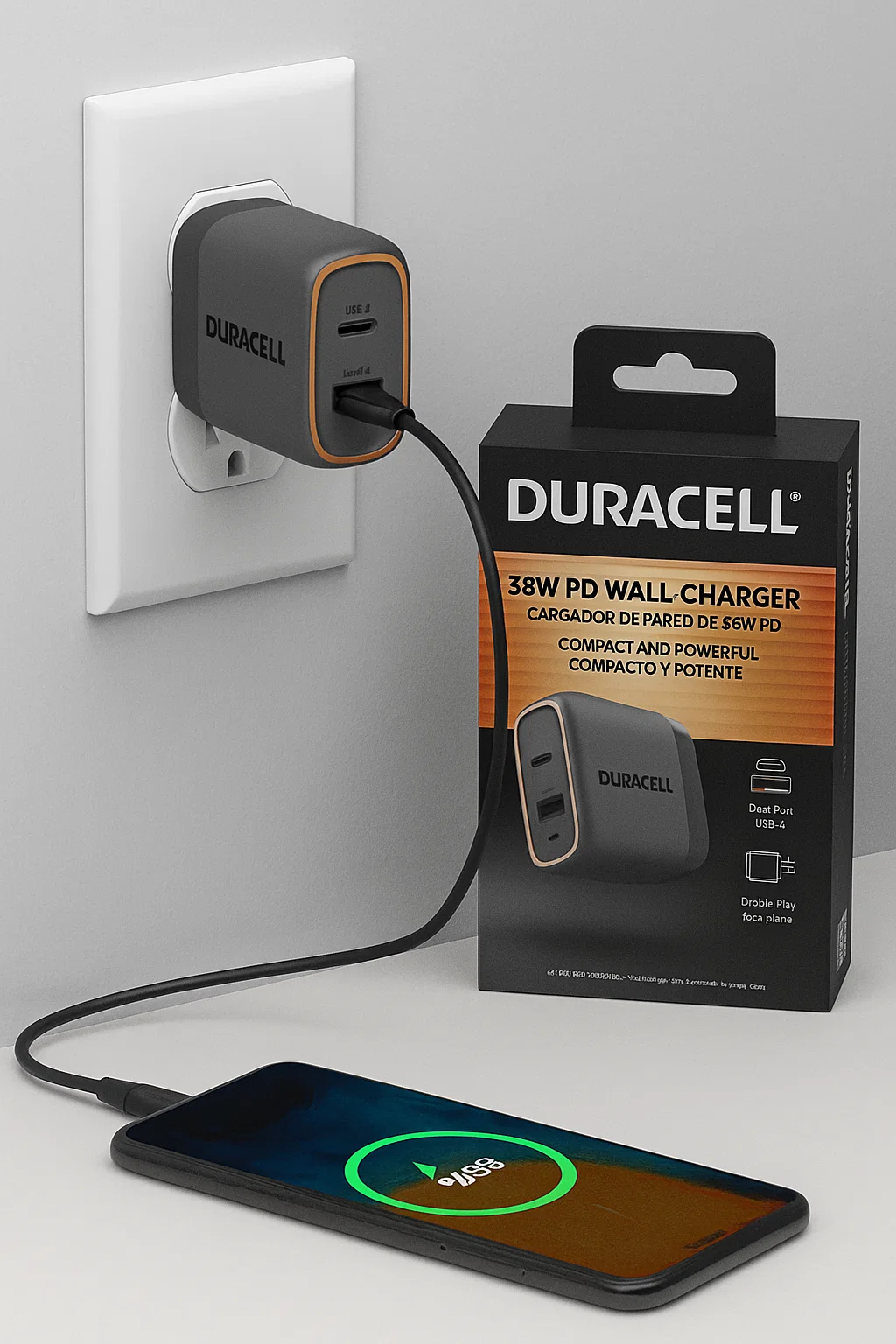 Duracell 38W Foldable Wall Charger