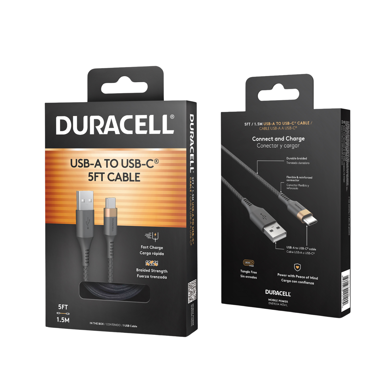 Duracell USB-C to USB A cable 5ft: Cables – Duracell Mobile Power