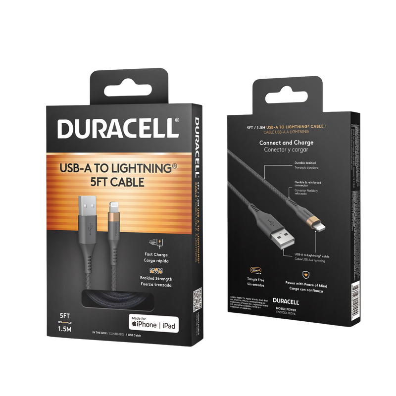 Duracell USB-A to Lightning cable 5ft